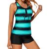 imageHolipick Two Piece Tankini Bathing Suits for Women Swim Tankini Top with Shorts Athletic Tummy Control SwimsuitsBlack Green Striped