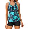 imageHolipick Two Piece Tankini Bathing Suits for Women Swim Tankini Top with Shorts Athletic Tummy Control SwimsuitsBlue Green Floral