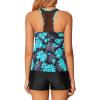 imageHolipick Two Piece Tankini Bathing Suits for Women Swim Tankini Top with Shorts Athletic Tummy Control SwimsuitsBlue Green Floral