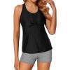 imageHolipick Two Piece Tankini Bathing Suits for Women Swim Tankini Top with Shorts Athletic Tummy Control SwimsuitsGreen Stripe