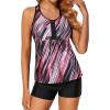 imageHolipick Two Piece Tankini Bathing Suits for Women Swim Tankini Top with Shorts Athletic Tummy Control SwimsuitsPink Striped