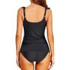 imageHolipick Two Piece Tankini Swimsuits for Women Tummy Control Bathing Suit Ruffle V Neck Tankini Top with Bikini BottomBlack