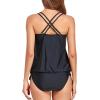 imageHolipick Two Piece Tankini Swimsuits for Women Tummy Control Bathing Suits Athletic Blouson Tankini Top with Bikini BottomBlack