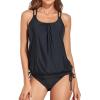 imageHolipick Two Piece Tankini Swimsuits for Women Tummy Control Bathing Suits Athletic Blouson Tankini Top with Bikini BottomBlack
