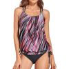 imageHolipick Two Piece Tankini Swimsuits for Women Tummy Control Bathing Suits Athletic Blouson Tankini Top with Bikini BottomPink Striped