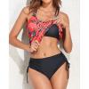 imageHolipick Two Piece Tankini Swimsuits for Women Tummy Control Bathing Suits Athletic Blouson Tankini Top with Bikini BottomRed Floral