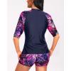 imageHolipick Women 2 Piece Rash Guard Short Sleeve Swimsuit with Shorts Full Zipper SPF Swim ShirtsPink Leaves