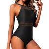imageHolipick Women High Neck One Piece Swimsuit Mesh Bathing Suit Full Coverage SwimwearBlack