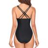 imageHolipick Women One Piece Swimsuits Tummy Control V Neck Slimming Bathing Suit Sexy Criss Cross Back Ruched SwimwearBlack