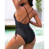 imageHolipick Women Ribbed One Piece Swimsuits Sexy Bathing Suit Lace Up V Neck Swimwear