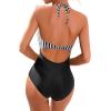 imageHolipick Women Tummy Control One Piece Swimsuit Sexy Bathing Suit Halter SwimwearStriped
