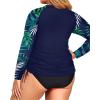 imageHolipick Women Two Piece Plus Size Zipper Long Sleeve Rash Guard UPF 50 Swim Shirt with Bottom Bulid in Bra SwimsuitBlue Leaf