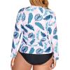 imageHolipick Women Two Piece Plus Size Zipper Long Sleeve Rash Guard UPF 50 Swim Shirt with Bottom Bulid in Bra SwimsuitPink Leaf