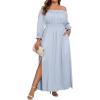 imageHolipick Womens Off The Shoulder Boho Dress Plus Size Floral Smocked Waist Split Summer Maxi Sundress with PocketsLight Blue