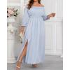 imageHolipick Womens Off The Shoulder Boho Dress Plus Size Floral Smocked Waist Split Summer Maxi Sundress with PocketsLight Blue