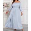 imageHolipick Womens Off The Shoulder Boho Dress Plus Size Floral Smocked Waist Split Summer Maxi Sundress with PocketsLight Blue