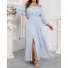 imageHolipick Womens Off The Shoulder Boho Dress Plus Size Floral Smocked Waist Split Summer Maxi Sundress with PocketsLight Blue