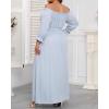 imageHolipick Womens Off The Shoulder Boho Dress Plus Size Floral Smocked Waist Split Summer Maxi Sundress with PocketsLight Blue