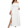 imageHolipick Womens Off The Shoulder Boho Dress Plus Size Floral Smocked Waist Split Summer Maxi Sundress with PocketsWhitelong Sleeve