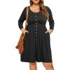 imageHolipick Womens Plus Size Summer Dresses for Women Casual Dress with Pockets ALine Swing Button Down Sleeveless V NeckLong Sleeve Black