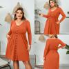 imageHolipick Womens Plus Size Summer Dresses for Women Casual Dress with Pockets ALine Swing Button Down Sleeveless V NeckLong Sleeve Orange