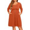imageHolipick Womens Plus Size Summer Dresses for Women Casual Dress with Pockets ALine Swing Button Down Sleeveless V NeckLong Sleeve Orange