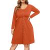 imageHolipick Womens Plus Size Summer Dresses for Women Casual Dress with Pockets ALine Swing Button Down Sleeveless V NeckLong Sleeve Orange