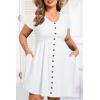 imageHolipick Womens Plus Size Summer Dresses for Women Casual Dress with Pockets ALine Swing Button Down Sleeveless V NeckWhite Short Sleeve