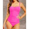 imageHolipick Womens Strapless Tankini Tummy Control Two Piece Bathing Suits Twist Bandeau Swimsuit with High Waist BottomsHot Pink