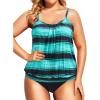 imageHolipick Plus Size Tankini Swimsuit for Women Tummy Control Two Piece Bathing Suit TankiniBlack Blue Stripe