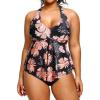 imageHolipick Plus Size Two Piece Swimsuits High Waisted Bathing Suits for Women Halter Tankini Top with BottomsBlack Flower