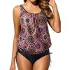 imageHolipick Two Piece Blouson Tankini Swimsuits for Women Tummy Control Bathing Suits Modest Tankini Top with Bikini BottomBrown Mandala