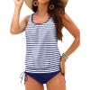 imageHolipick Two Piece Blouson Tankini Swimsuits for Women Tummy Control Bathing Suits Modest Tankini Top with Bikini BottomStripe