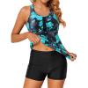 imageHolipick Two Piece Tankini Bathing Suits for Women Swim Tankini Top with Shorts Athletic Tummy Control SwimsuitsBlue Green Floral
