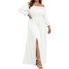 imageHolipick Womens Off The Shoulder Boho Dress Plus Size Floral Smocked Waist Split Summer Maxi Sundress with PocketsWhitelong Sleeve