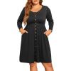 imageHolipick Womens Plus Size Summer Dresses for Women Casual Dress with Pockets ALine Swing Button Down Sleeveless V NeckLong Sleeve Black