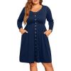 imageHolipick Womens Plus Size Summer Dresses for Women Casual Dress with Pockets ALine Swing Button Down Sleeveless V NeckLong Sleeve Navy Blue