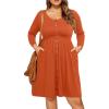 imageHolipick Womens Plus Size Summer Dresses for Women Casual Dress with Pockets ALine Swing Button Down Sleeveless V NeckLong Sleeve Orange
