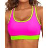 imageHolipick Womens Sports Bra Bikini Tops Racerback Swim Top Scoop Neck Bathing Suits Top Modest Padded Crop Tops Swimsuit OnlyPinkgreen