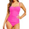 imageHolipick Womens Strapless Tankini Tummy Control Two Piece Bathing Suits Twist Bandeau Swimsuit with High Waist BottomsHot Pink