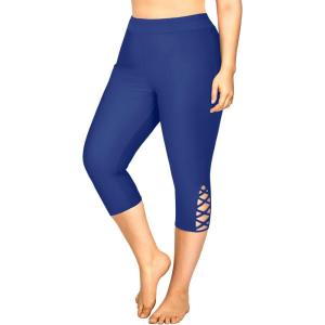 imageHolipick Plus Size Swim Pants for Women Swim Capris High Waisted Swim Leggings UPF 50 Long Swim ShortsGrey Cross