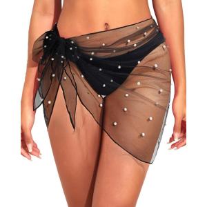 imageHolipick Shiny Sarong Coverups for Women Bathing Suit Wrap Skirt Swimsuit Beach Bikini Cover UpBlackpearl