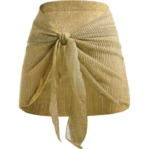 imageHolipick Shiny Sarong Coverups for Women Bathing Suit Wrap Skirt Swimsuit Beach Bikini Cover UpGold