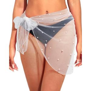 imageHolipick Shiny Sarong Coverups for Women Bathing Suit Wrap Skirt Swimsuit Beach Bikini Cover UpWhitepearl