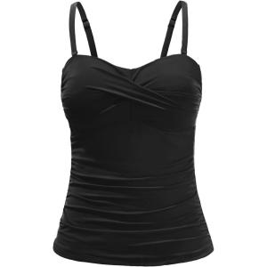 imageHolipick Tankini Top for Women Twist Front Bandeau Swimsuit Tummy Control Bathing Suit Top Only No BottomBlack