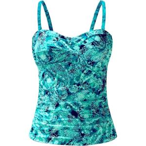 imageHolipick Tankini Top for Women Twist Front Bandeau Swimsuit Tummy Control Bathing Suit Top Only No BottomGreen Paisley