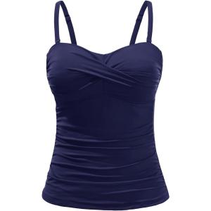 imageHolipick Tankini Top for Women Twist Front Bandeau Swimsuit Tummy Control Bathing Suit Top Only No BottomNavy Blue
