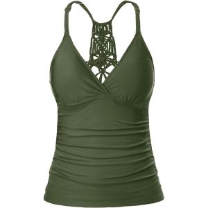 imageHolipick Tankini for Women V Neck Tummy Control Swim Top Ruched Bathing Suit No BottomArmy Green