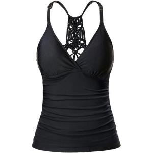 imageHolipick Tankini for Women V Neck Tummy Control Swim Top Ruched Bathing Suit No BottomBlack