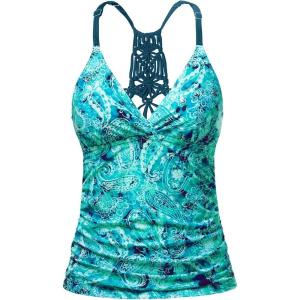 imageHolipick Tankini for Women V Neck Tummy Control Swim Top Ruched Bathing Suit No BottomBlue Paisley